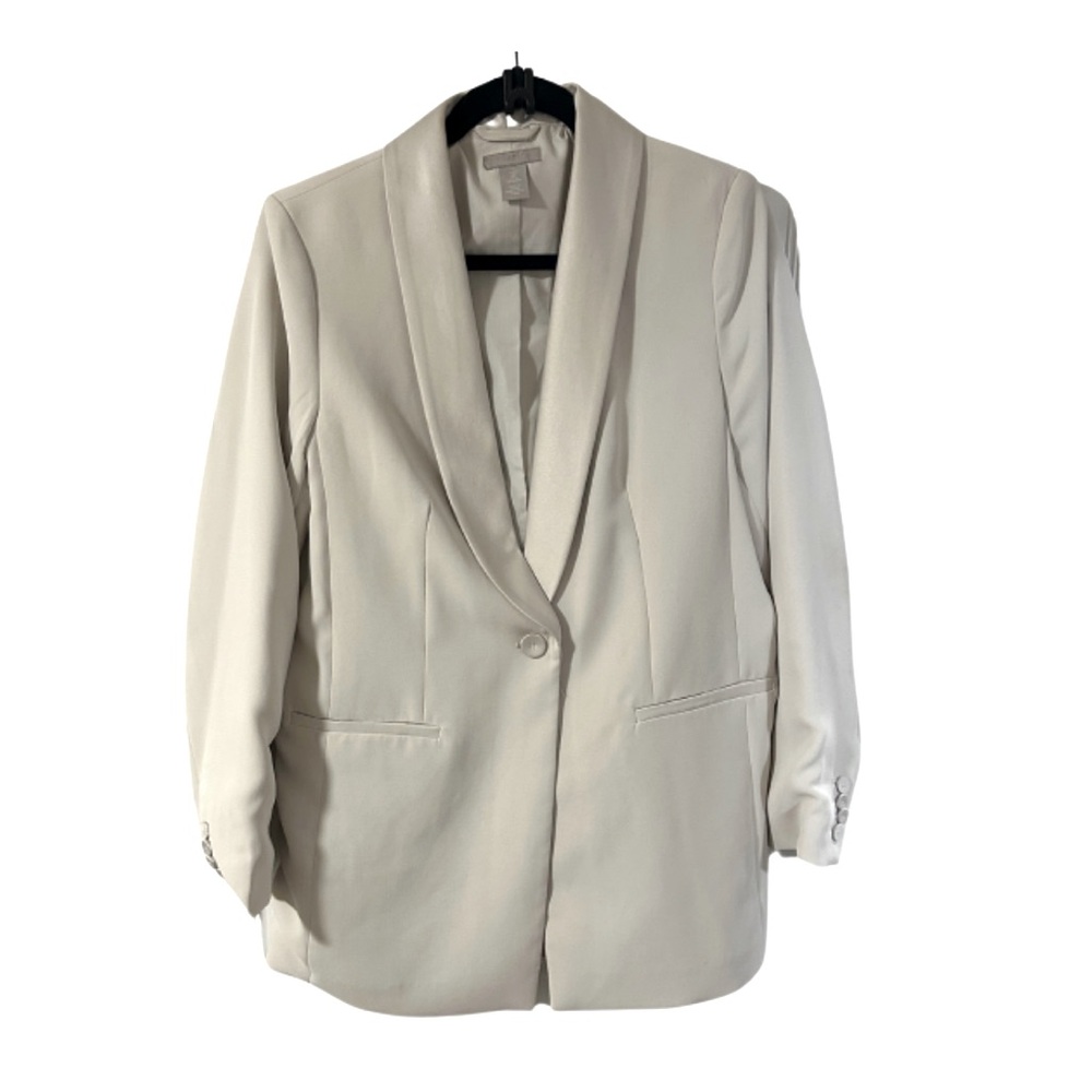 H&M Oversized Satin Collar Blazer | Size S | Taupe/Cream
